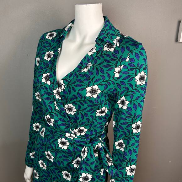 Diane von Furstenberg wrap dress size 8 floral green collar office party NEW - Picture 5 of 10